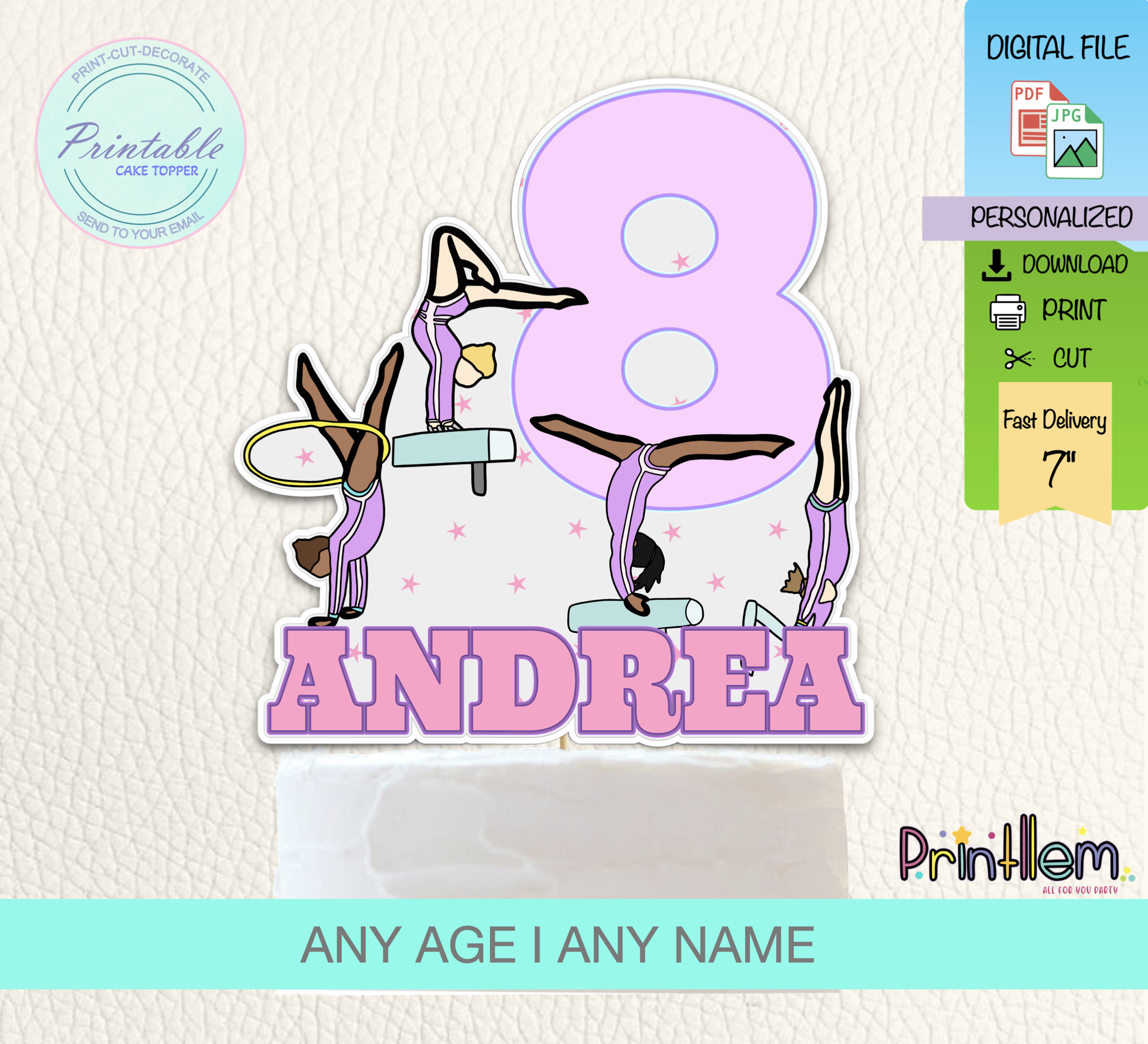 Gymnastics Cake Topper Printable Gymnastics Team Birthday Party ...