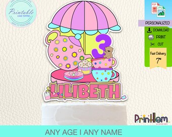 Decorazione per torta personalizzata per festa del tè, decorazione stampabile per festeggiata / file digitale
