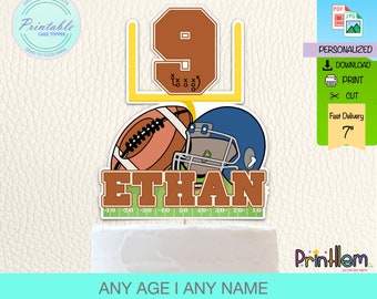 Personalized Football Cake Topper Birthday Supplies, Printable Party Decor I Digital File