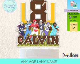 Personalized Football Cake Topper, Sports Birthday Party Decorations  I Digital File