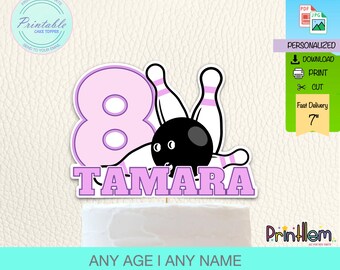 Bowling Personalized Cake Topper Purple Birthday Girl Bowling Topper Printable Bowling Cake Topper Party Decoration Bowling Supplie Birthday