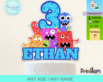 Monster Cake Topper, Personalized Birthday Party Decor  |   Halloween Decorations  |  Digital File