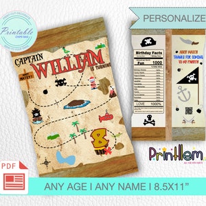 Sac de jetons de pirate imprimable carte au trésor emballages de bonbons fête d'anniversaire pirate sacs de faveur personnalisés enfants emballages de faveurs d'anniversaire pirate