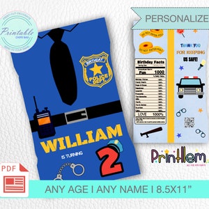 Borsa per patatine della polizia, stampa Borsa per snack di compleanno della polizia Borsa per patatine per agente di polizia Dolcetti personalizzati della polizia Festa di polizia File digitale Polizia