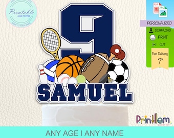 Adorno para tarta deportiva, decoración para fiesta de cumpleaños temática de estrellas, archivo digital personalizado