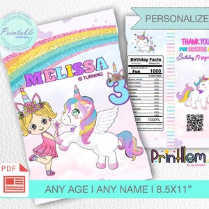 Unicorn, Printable Unicorn Chips Bag,Personalized Unicorn Birthday Party, Chip Bag Magical Unicorn Birthday Party Chip Bag Favors Unicorn