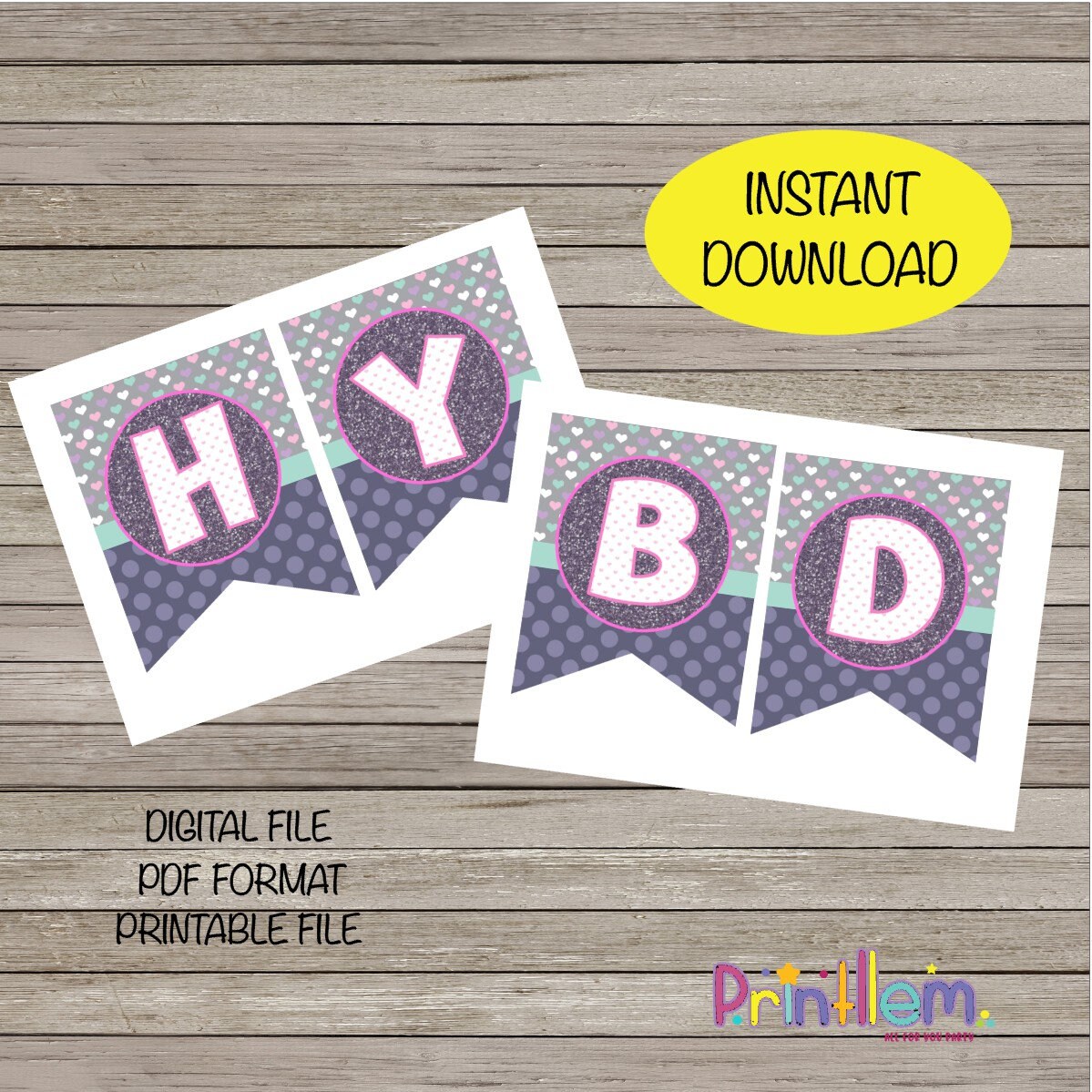 Happy Birthday Banner Purple Banner Printable Banner | Etsy