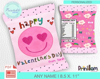 Valentines Day Chips Bag, Printable Valentines Day Treat Greeting Gift Bags, Bags of Chips School, Classroom Gift Tags, Happy Valentines Day