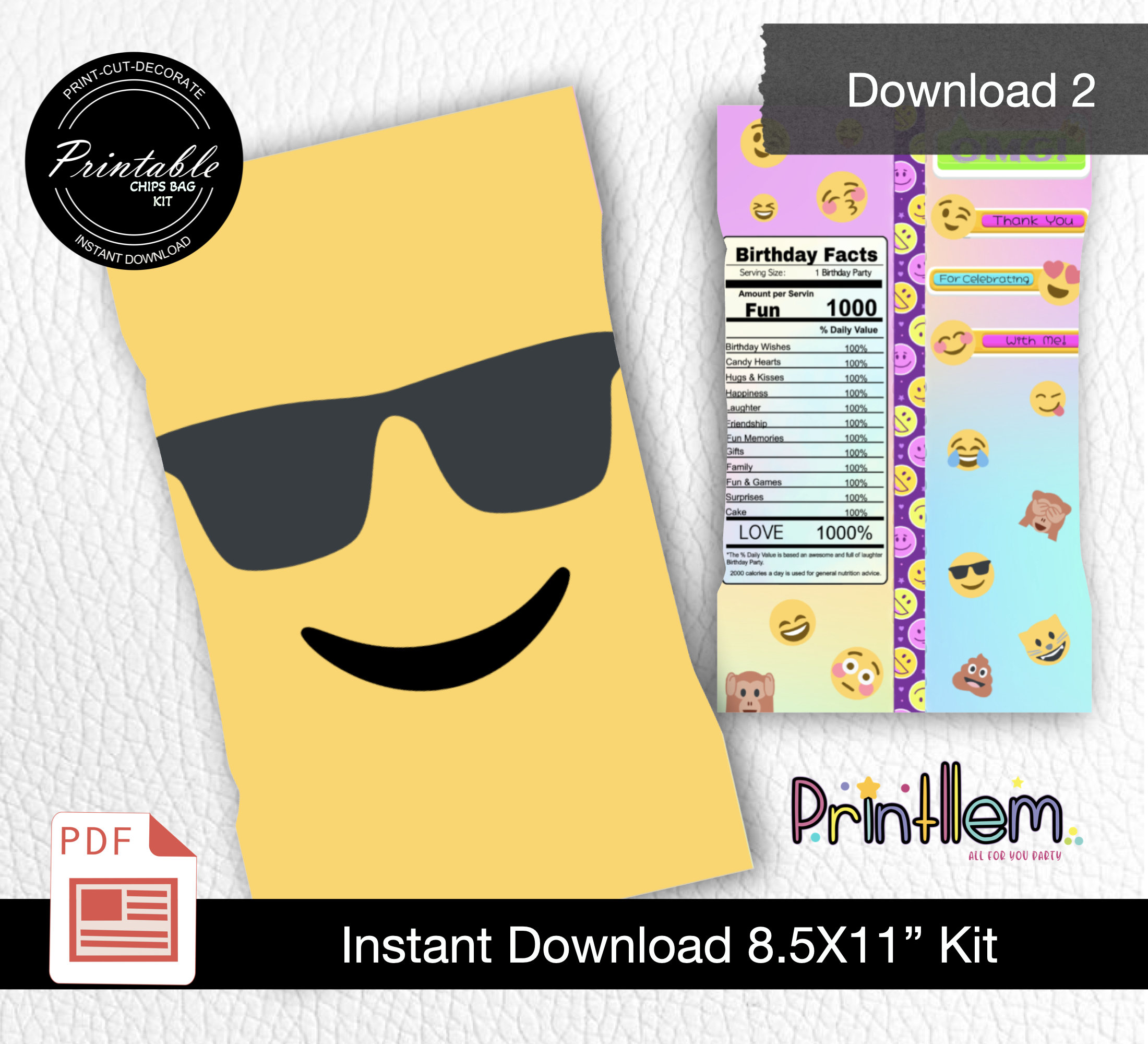 Kit Emoji Chips Bag Emoji Chip Bag Birthday Emoji Party Favors Etsy