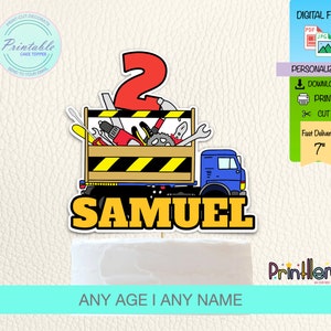 Decorazione per torta a forma di camion con attrezzi, decorazioni per torte di costruzione, forniture per feste di compleanno, decorazioni per torte personalizzate digitali
