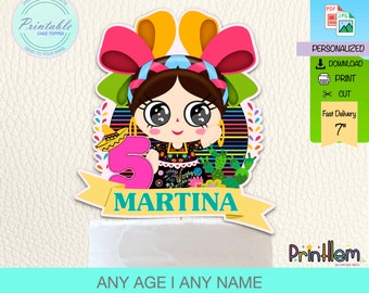 Personalized Mexican Fiesta Cake Topper, Lole Doll, Printable Candy Bag| Digital File