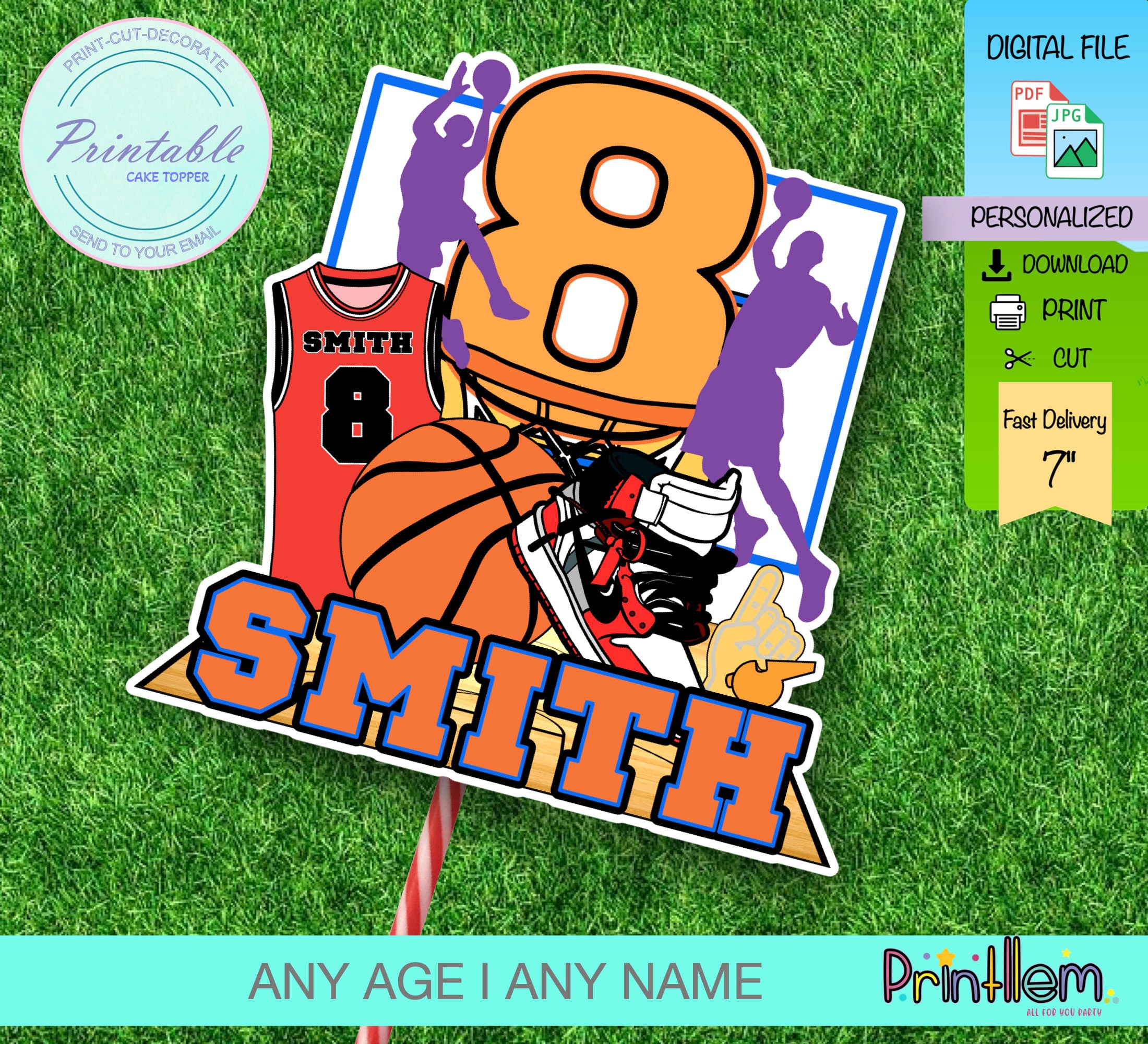 Printable Cake Topper Basketball Personalized Sports Cake Topper