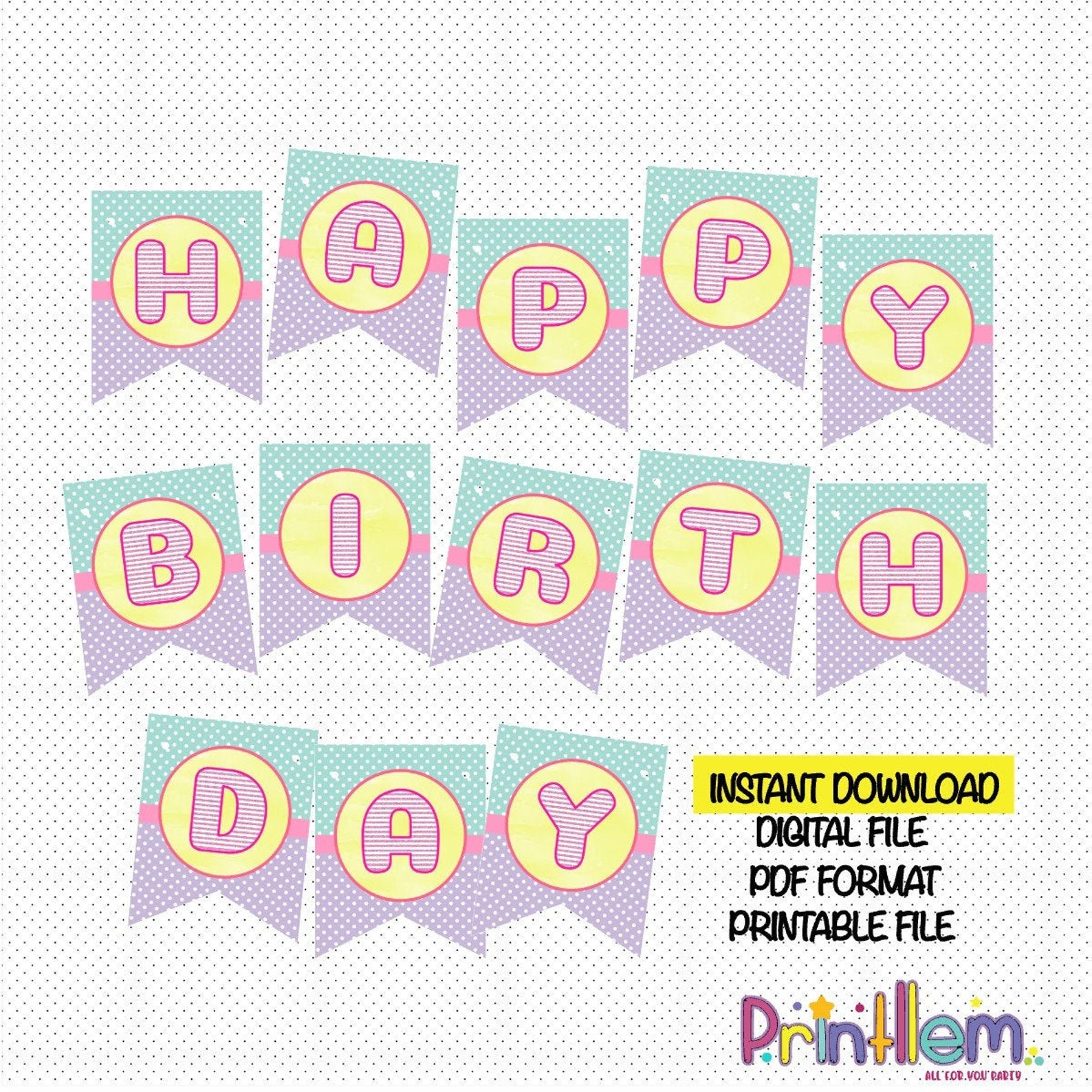 Banner imprimible Bandera de banner de feliz cumpleaños | Etsy