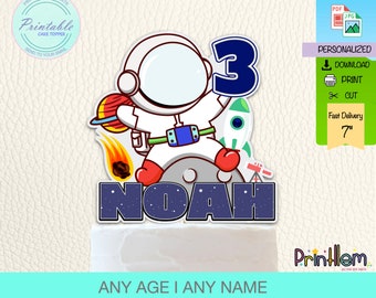 Adorno personalizado para tarta de astronauta, decoración para fiesta espacial, archivo digital imprimible
