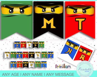 Ninja Birthday Banner: Personalized Party Decoration, Printable Flag   | Digital File