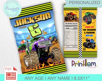 Monster Truck Birthday Chips Bag Truck Birthday Party Boys Monster Truck Printable Monster Truck Chips Bag Monster Truck Rally Decorations