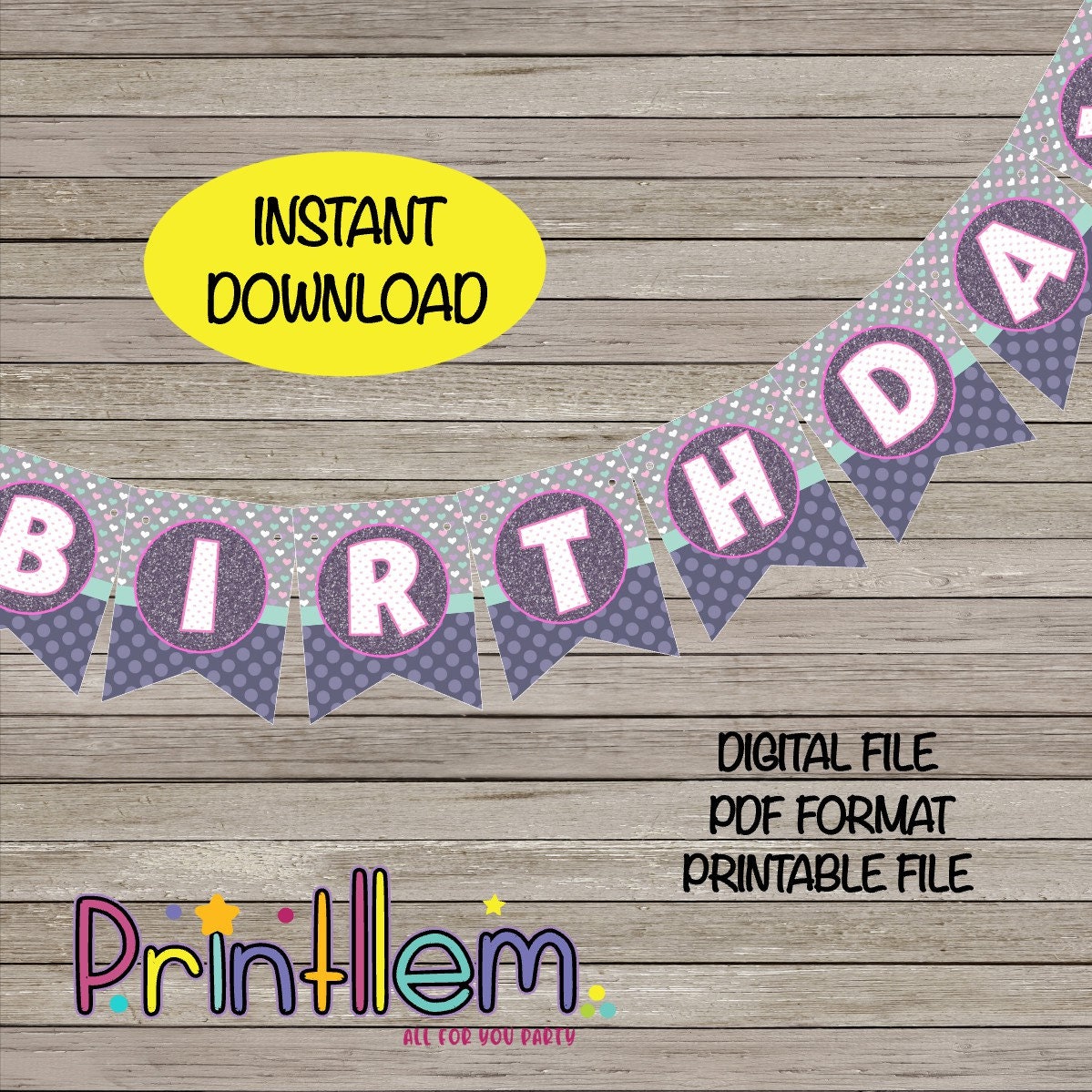 Happy Birthday Banner Purple Banner Printable Banner | Etsy