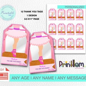 Ballerina Birthday Party Favor Tags, Birthday Favor Cards, Ballerina Favor Tags, Ballerina Birthday Party, Ballet Party Bags, Printable Tag