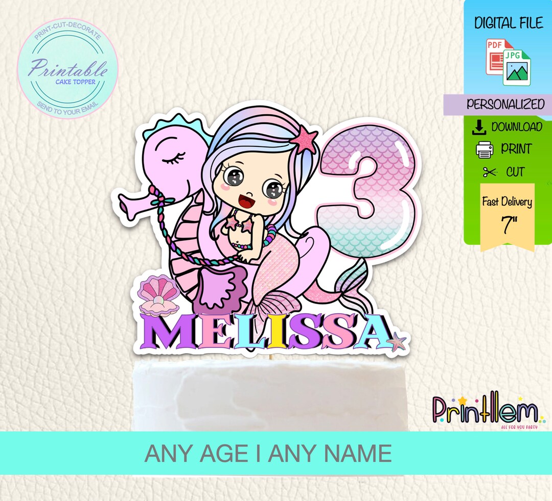 Mermaid Cake Topper, Printable Mermaid Cake Decorations, Mermaid ...