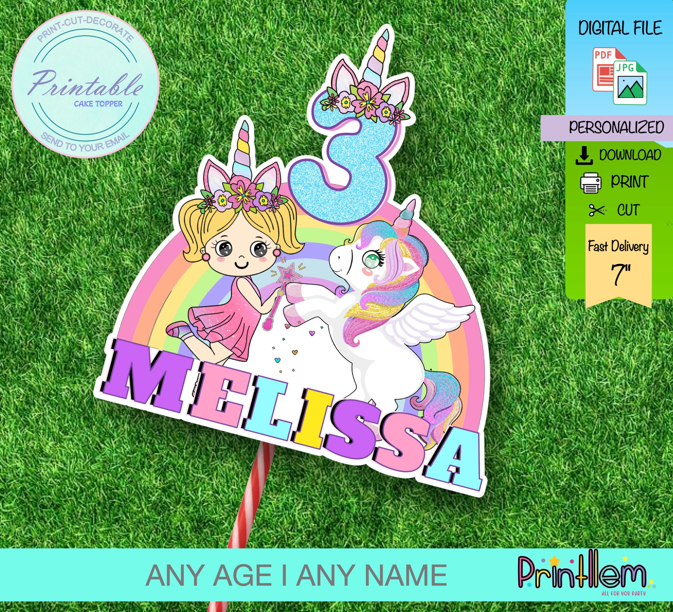 Unicorn Cake Topper, Printable Unicorn Cake Topper, Unicorn Party Sign,unicorn Birthday Cake ...