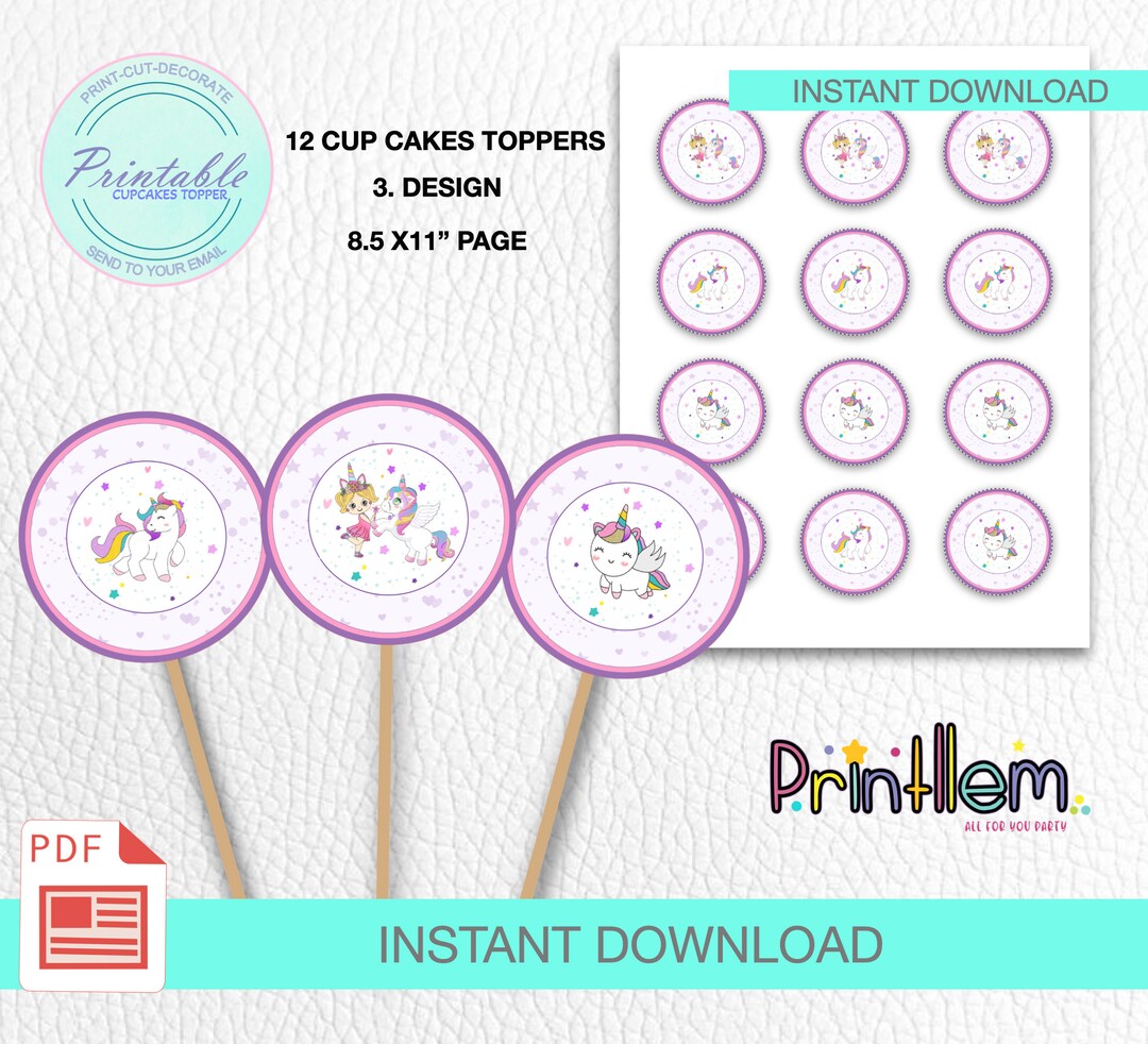 Unicorn Cupcake Toppers, Printable Cupcake Unicorn Birthday Party, Unicorn Decoration,party ...
