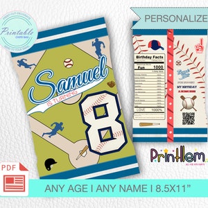 Baseball Chips Tasche druckbare Baseball Candy Bag Personalisierte Baseball Gastgeschenke Wrappers Bag Ball Sportspiel Party Sport Chip Bag Party