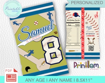 Personalized Baseball Chip Bag, Sports Party Favors, Printable Supplies    | Digital File