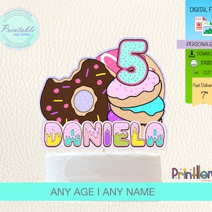 Donut Cake Topper Printable  Sweet Donut Birthday Party Personalized Donut Cake Decorations Supplies Donut Cake Topper Birthday Party Cake