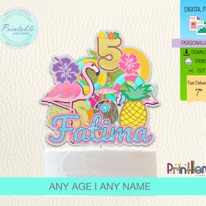 Cake Topper Flamingo Printable Tropical Cake Topper Summer Personalized Birthday Party Pool Cake Decoration Flamingo Birthday Pool Party