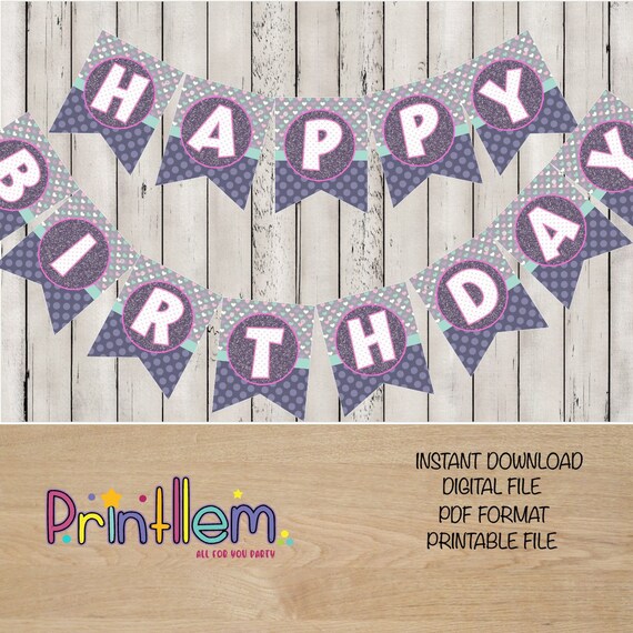Happy Birthday Banner Purple Banner Printable Banner | Etsy