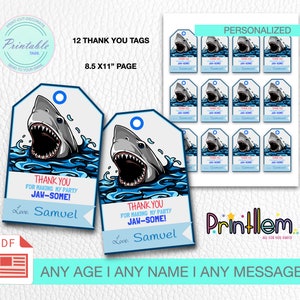 Shark Thank you Tag, Printable Shark Thank You Tag Card,Shark Birthday Favor Tags,Shark Jawsome Time, Under The Sea Personalized Decoration