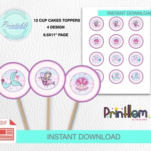 Mermaid Cupcake Toppers, Printables Cupcakes Toppers Mermaid,Mermaid Birthday Instant Download Mermaid Cake Topper Under The Sea Tags Topper