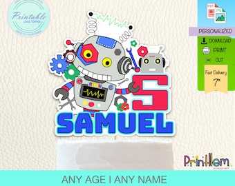 Personalized Robot Birthday Cake Topper Party Decoration |  Digital File