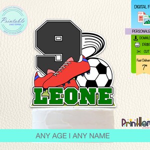 Decorazione per torta di compleanno personalizzata a tema calcio, decorazione per feste sportive, file digitale stampabile
