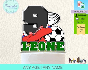 Personalized Soccer Birthday Cake Topper, Sports Party Decoration, Printable  I Digital File
