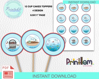 Adornos para cupcakes de pesca: Decoraciones para fiestas de cumpleaños de Big One, archivo imprimible/digital