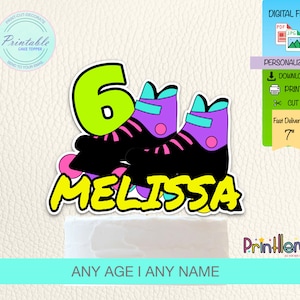 Personalized Roller Skating Cake Topper Birthday Party Inline Skates 90s Roller Skating Cake Topper Neon Glow Skating Party Decorations Cake