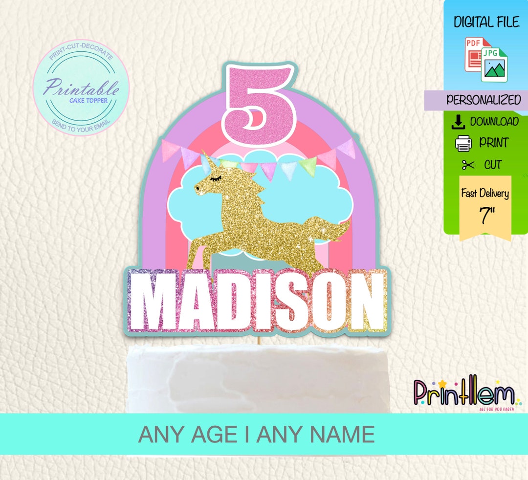 Unicorn Cake Topper, Printable Personalized Unicorn Birthday, Rainbow Centerpiece,unicorn ...