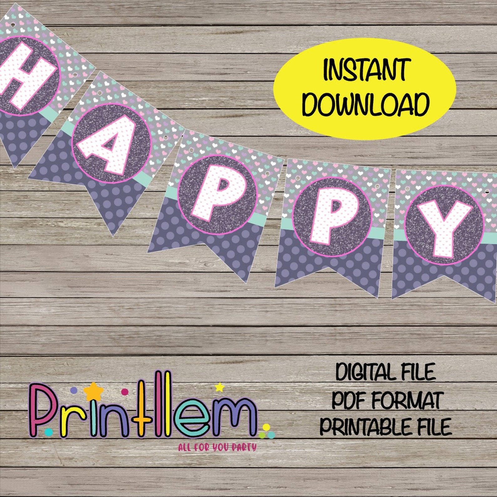 Happy Birthday Banner Purple Banner Printable Banner | Etsy