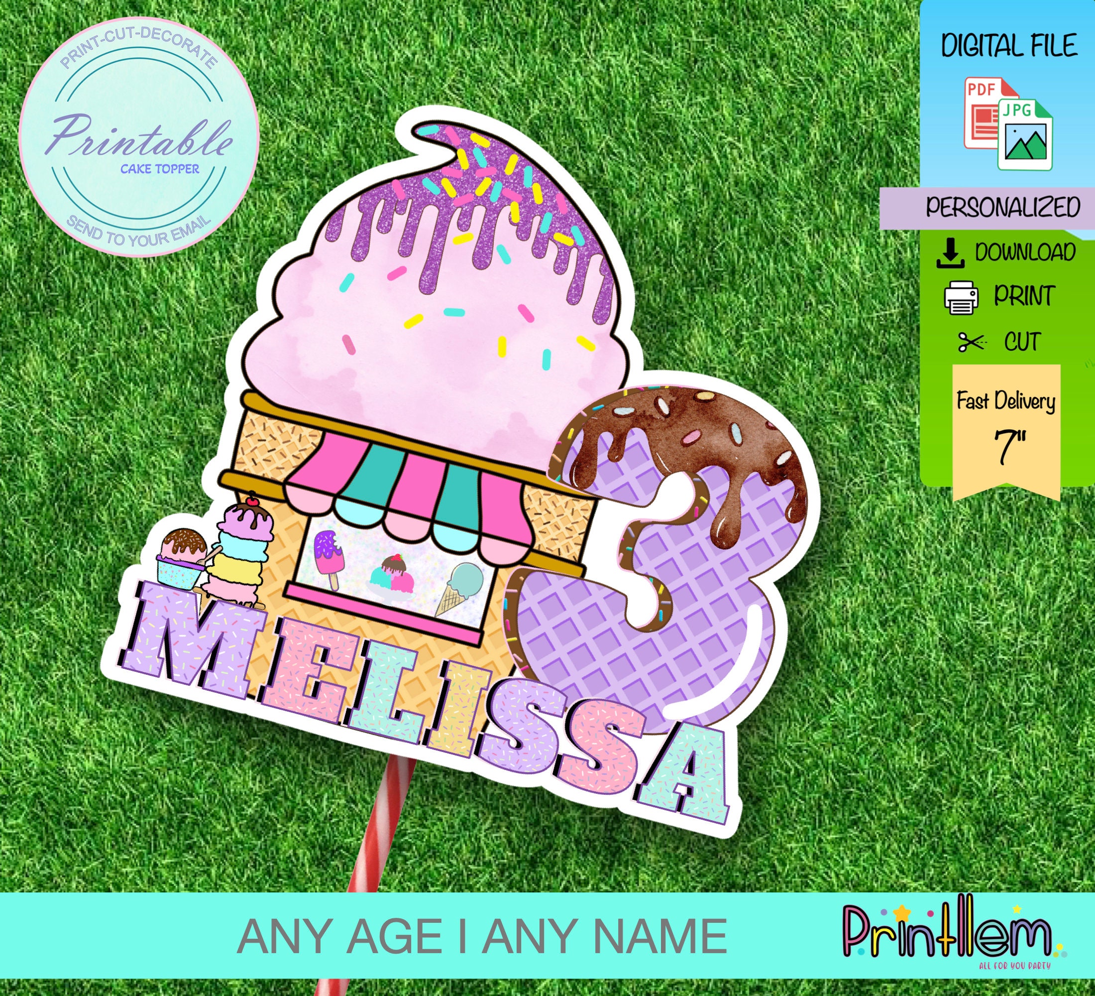 Ice Cream Cake Topper, Printable Ice Cream Cake Decoration, Sweet Cake ...