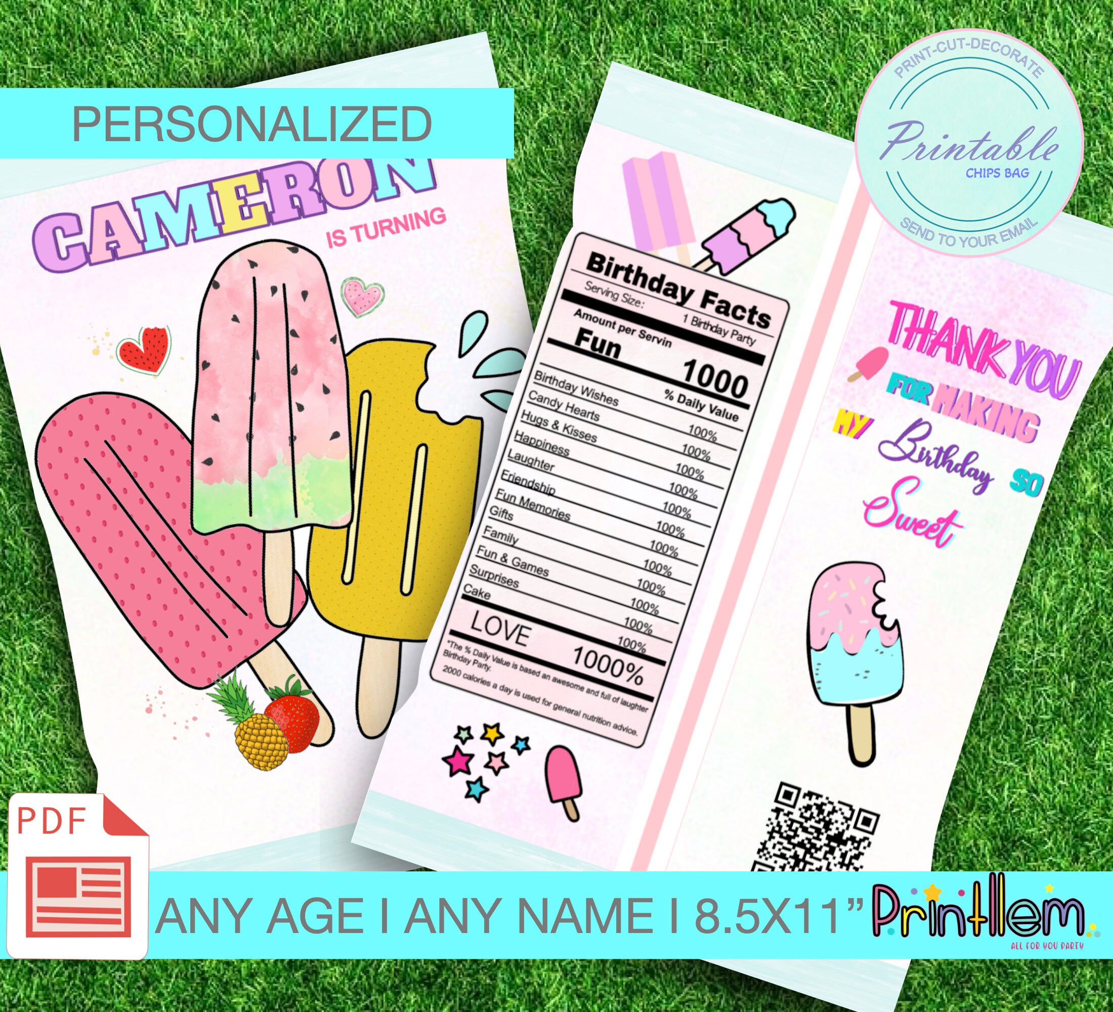 Popsicle Chips Bag, Printable Popsicle Birthday Party Favor Bag, Summer ...