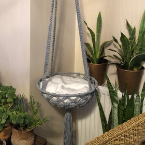 Macrame Hanging Cat Bed with Pillow, Gray, Hammock, Swing Hanger, Dog Bed, Cat Swing, Modern Cat Furniture, Cat Owner Gift