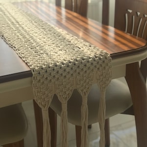 Macrame Table Runner Beige for Dinner Table