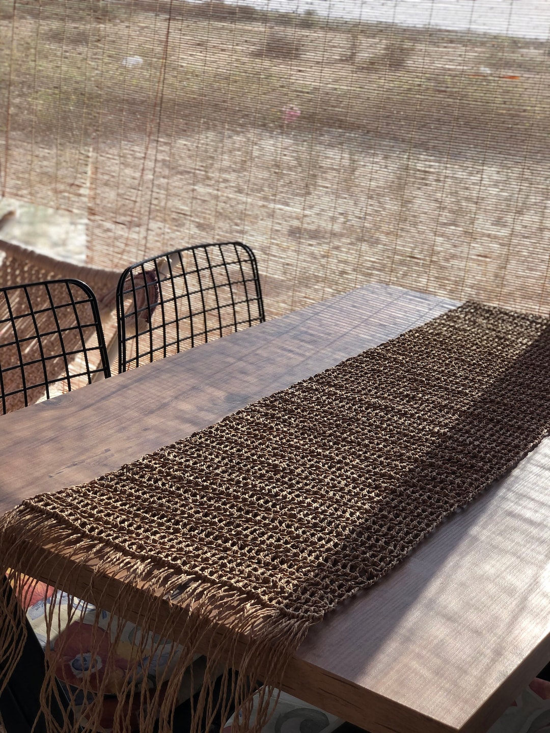 Table Runners Rope Crochet Table Runner Brown, Macrame Table Runner, Paper Rope, Farmhouse ...