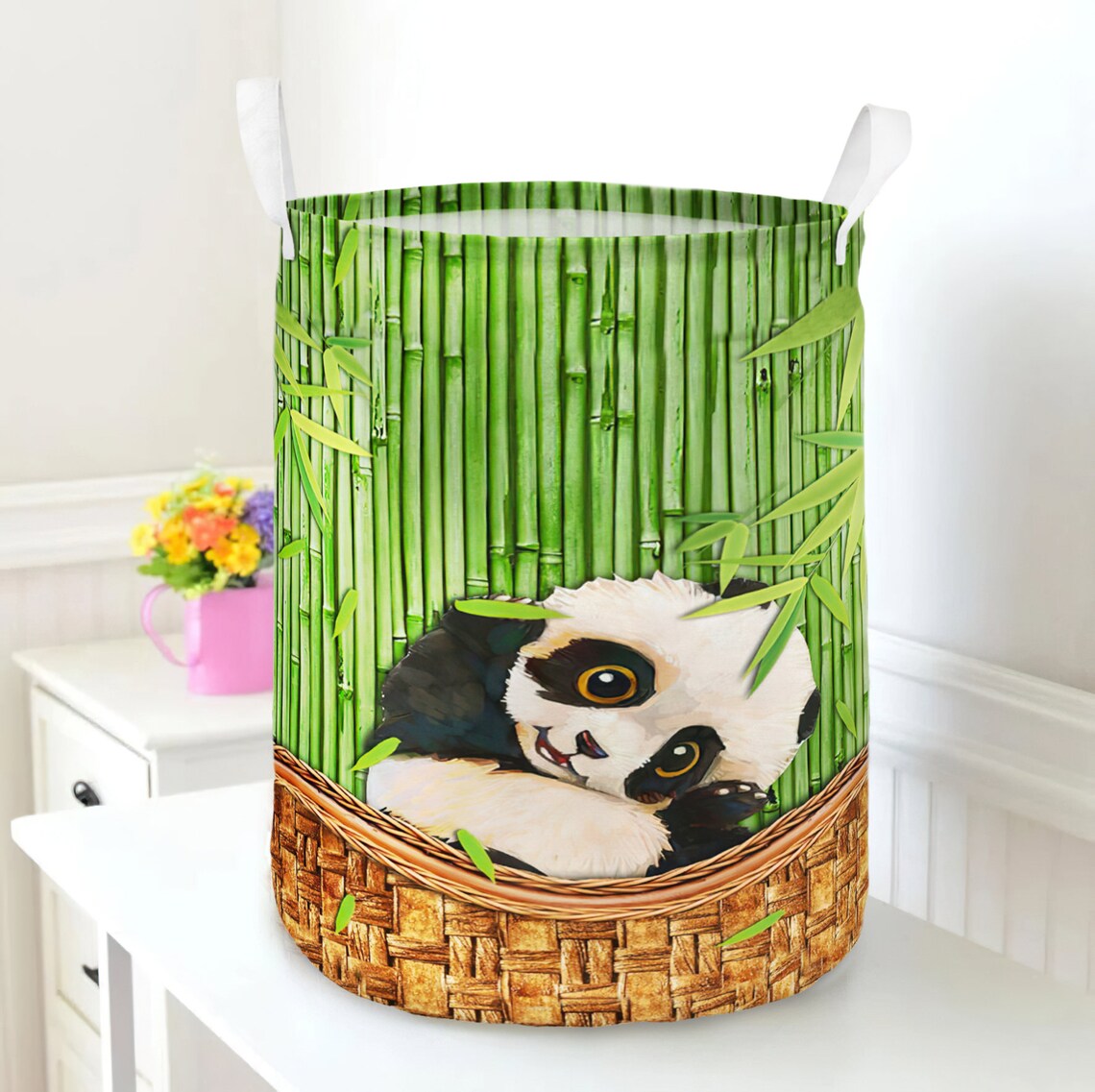 Panda Laundry Basket Panda in Bamboo Tree Hamper Toy Bins Etsy