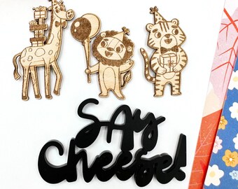 Say Cheese, Party Animals Embellishment | For Scrapbooking| Paper Crafting| Card Making| Embellishment| Engraved | DIY's