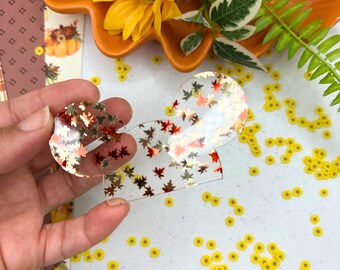 Cortador washi de ratón con hojas de otoño: accesorio acrílico para planificador