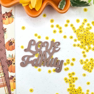 Adorno de palabra acrílica "Amo a mi familia" para álbumes de recortes, manualidades con papel, fabricación de tarjetas, adornos, grabados y manualidades