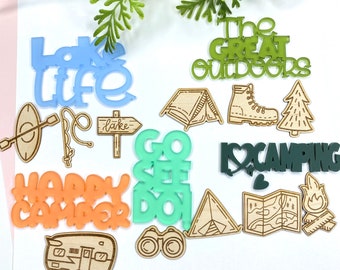 Camping Embellishment Kit: Acrylic & Wood Scrapbooking Pieces