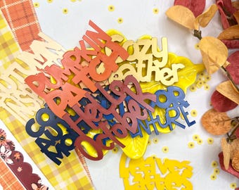 Thin Fall Word Embellishments Pack | Flat Craft Plastic Words for Scrapbooking and Card Making
